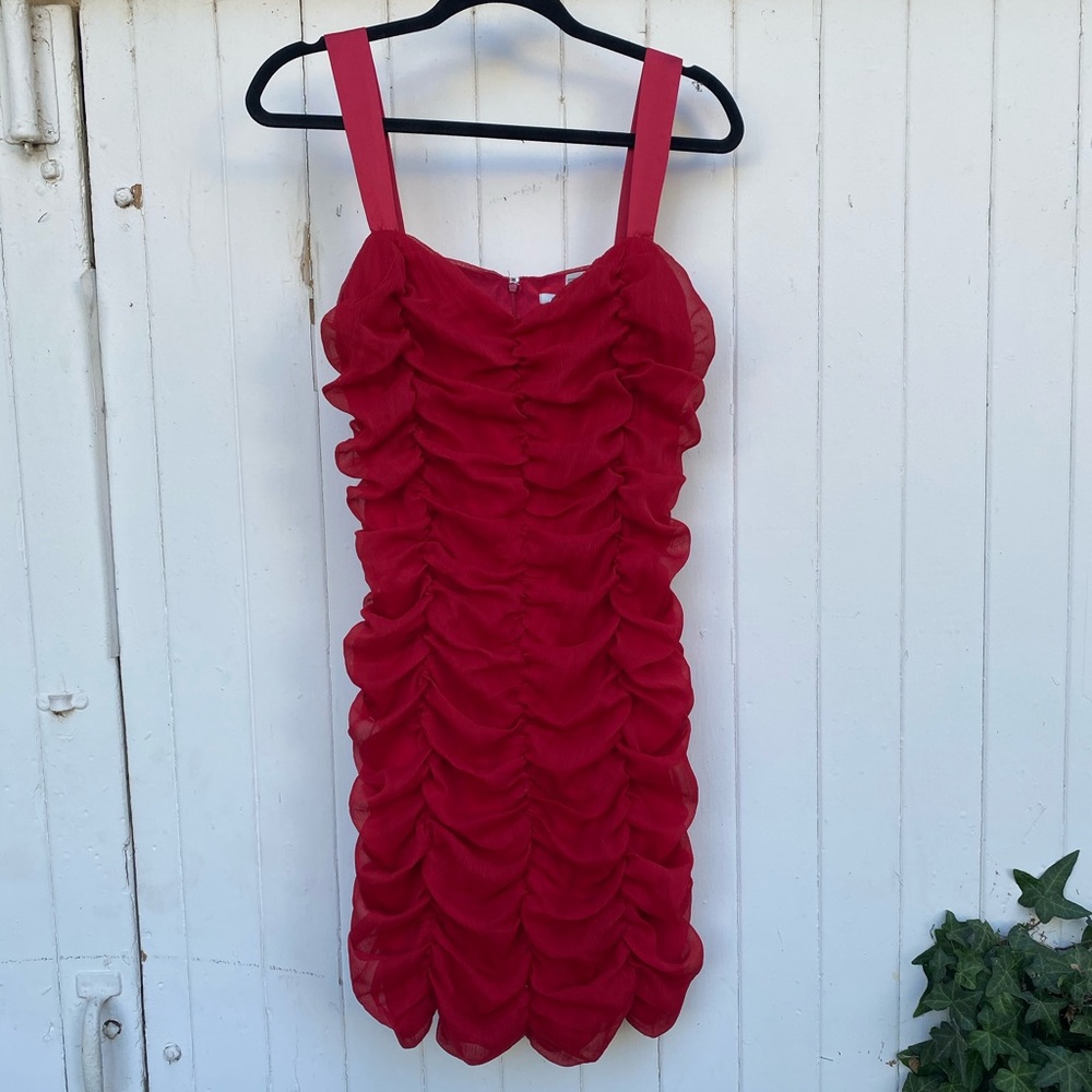 Beautiful Red Ruched Cocktail Dress
